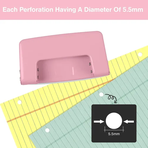 Vista 5 de Perforadora de 2 agujeros, perforadora para manualidades, herramienta de perforación de doble agujero, perforadora manual de hojas sueltas, Rosa