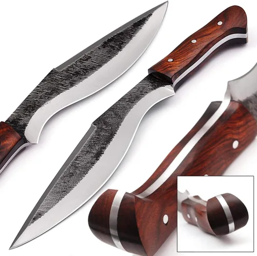 Vista 2 de Big Game Hunter Cuchillo de caza de machete Kukri al aire libre de acero de alto carbono