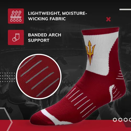Vista 6 de For Bare Feet Adult NCAA Surge Quarter Length Crew Socks - All Weather Performance - Men & Women - Enhance Your Team Footwear