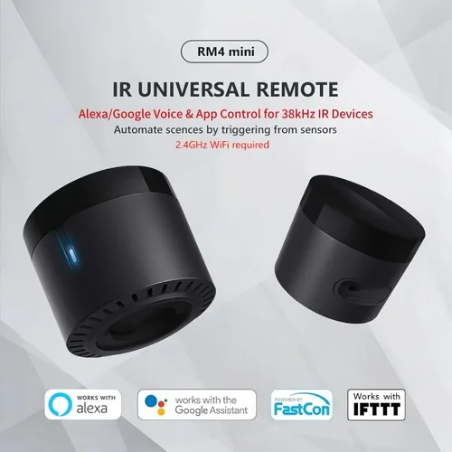 Vista 2 de Broadlink RM4 Mini Control remoto inteligente (Solo Wi-Fi de 2.4GHz) - Hub de blaster IR para automatización de Smart Home, reemplazo de control