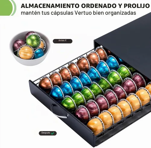 Vista 4 de ZCDCP Nespresso - Soporte para cápsulas Vertuo, cajón de almacenamiento de cápsulas de café de metal negro para cápsulas Vertuoline Orgainzer 50