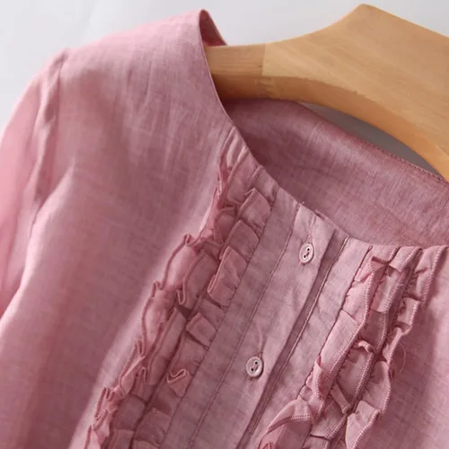 Vista 4 de Gamivast Vestidos de lino de manga 34 para mujer, casual, de verano, manga corta, cintura alta, vestido camisero de lino con botones