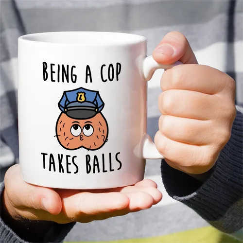Vista 4 de Retreez Taza divertida para oficial de policía – Being A Cop Takes Balls – Tazas de café de cerámica de 11 onzas para profesionales del orden