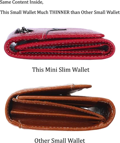 Vista 6 de AINIMOER Cartera pequeña de piel para mujer, delgada, compacta, con bloqueo RFID, con bolsillo para monedas, Lichee Wine Rfid Bloqueo, talla única