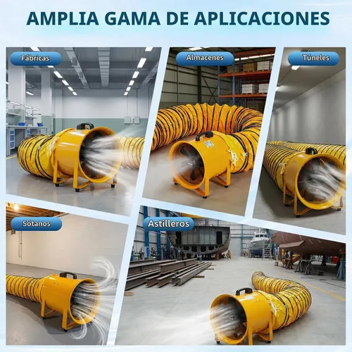 Vista 7 de Ventilador de aire de 12 pulgadas, ventilador de escape industrial resistente de 3500 CFM con conducto flexible de 32.8 pies, ventilador de escape