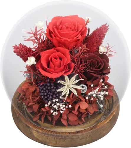 Vista 13 de GLAMOUR BOUTIQUE Mini flor preservada para árbol de Navidad en cúpula de cristal con luz, decoración de mesa de Navidad Flowers Forever de larga