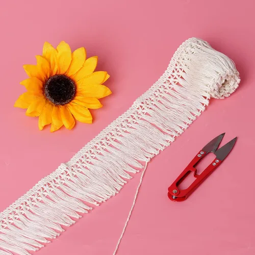 Vista 7 de Borla de algodón de 10 yardas x 2.4 in de ancho, ribete de flecos de fibra de encaje, para accesorios de ropa, lámpara de costura para manualidades