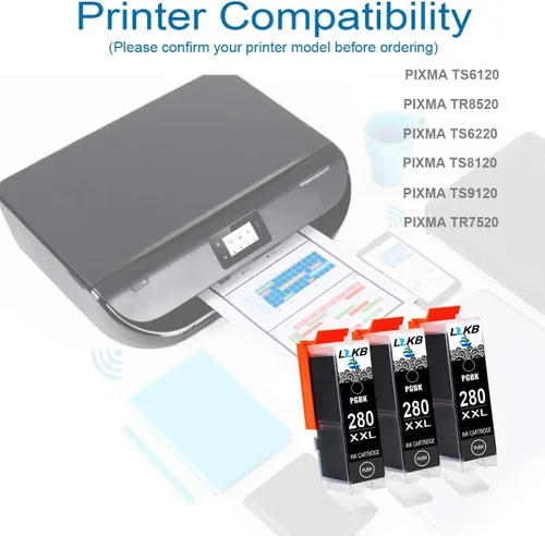 Vista 2 de L2KB PGI-280 Reemplazo compatible para cartuchos de tinta Canon 280 con impresora PIXMA TR7520 TR8520 TS6120 TS6220 TS8120 TS8220 TS9120 TS9520