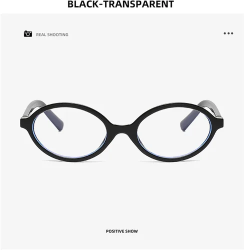 Vista 4 de Onrtry Lentes retro ovalados con bloqueo de luz azul para mujeres y hombres, anteojos falsos nerd redondos sin receta
