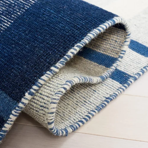 Vista 6 de SAFAVIEH Striped Kilim Collection STK707M - Alfombra de lana de tejido plano de 2 pies 3 pulgadas x 8 pies, color azul/beige