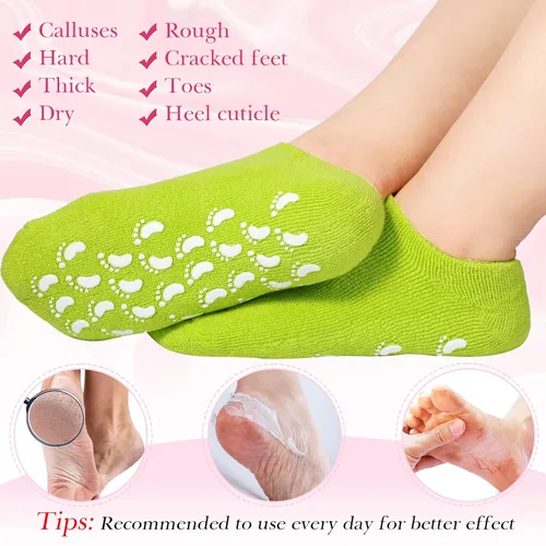 Vista 5 de 8 pares de calcetines de gel hidratante para talón seco agrietado, calcetines hidratantes de gel de spa, cuidado de pies, antideslizantes, loción