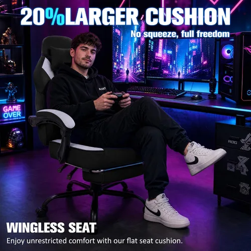Vista 4 de Gaming Chair with Footrest Fabric Gaming Chair for Adults with Massage Lumbar Support, High Back Ergonomic Computer Chair, Pocket Spring Cushion