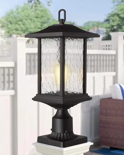 Vista 7 de Beionxii Luces de poste para exteriores del atardecer al amanecer, lámpara exterior grande de 21 pulgadas, linterna de montaje en muelle con base