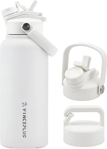 Vista 11 de Botella de agua de acero inoxidable de 32 onzas con tapa 2 en 1, botella de agua aislada al vacío de triple pared, a prueba de fugas, asa