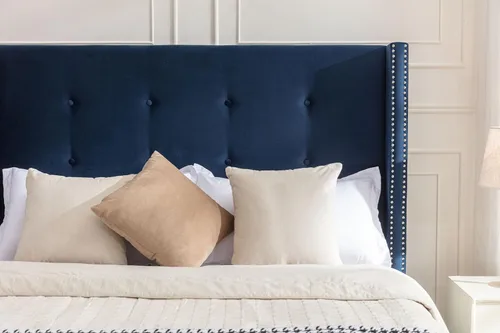 Vista 4 de Marco de Cama Tapizado, Cabecero Alto de 54", Marco de Cama Plataforma Tapizado Wingback para Dormitorios de Niños Adolescentes y Adultos Soporte