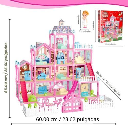 Vista 2 de OCTERIC Casa de muñecas para niñas, casa de muñecas de 13 habitaciones con 2 figuras de muñecas, luces, cachorros, muebles, accesorios, casa