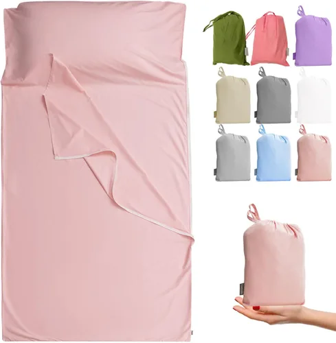 Vista 10 de Forro de saco de dormir 100% algodón con cremallera, sábana de viaje para adultos, para hoteles, camping, excursionistas, colchón, caravana, sofá