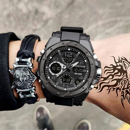 Vista 3 de findtime Reloj para hombre relojes militares para hombre impermeables 5 ATM deportivo para trabajo digital analógico color negro verde dorado