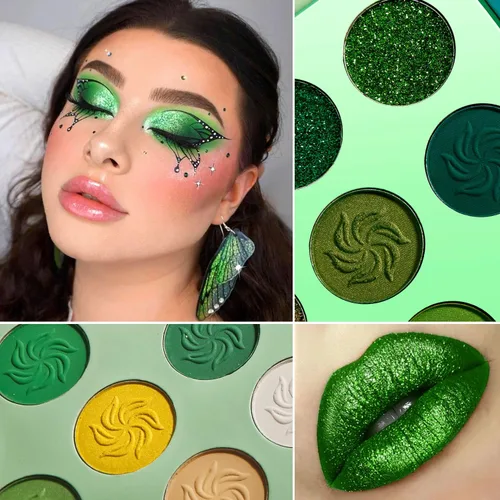 Vista 5 de DE'LANCI Paleta de sombra de ojos verde aguacate, 15 colores, Día de San Patricio altamente pigmentada, paleta de sombra de ojos mate brillante