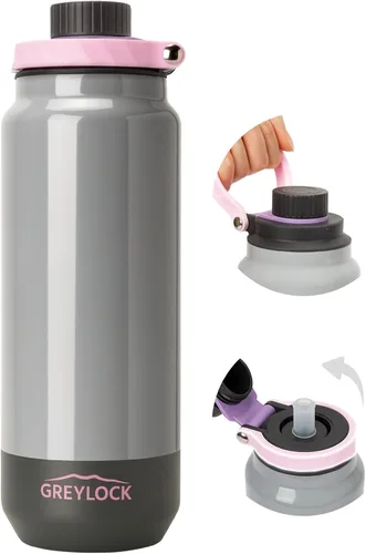 Vista 12 de Greylock Botella de agua aislada de 20 onzas con tapa con pajilla, botellas de agua deportivas reutilizables de acero inoxidable con asa plegable, a