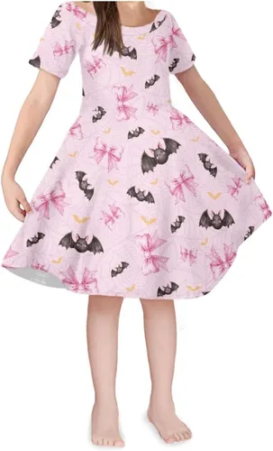 Vista 35 de SEANATIVE Vestido de manga corta para niñas de 3 a 14 años Black Bow Ghost