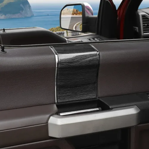 Vista 6 de Hoolcar Cubierta de ABS para manija de puerta interior, accesorios para Ford F150 2015-2020, grano de madera negro