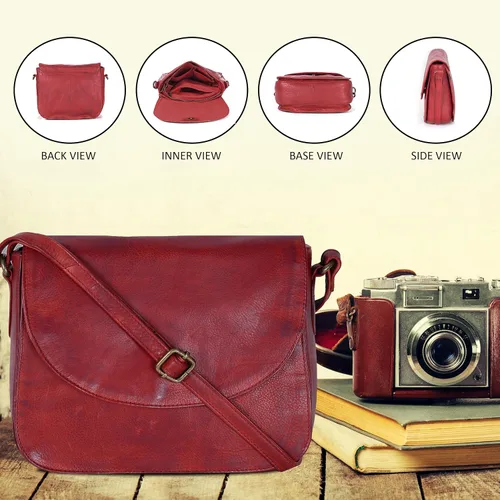 Vista 5 de Bolso bandolera de cuero genuino para mujer con correa ajustable, bolsillo para móvil y cremallera exterior e