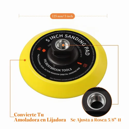 Vista 2 de Almohadilla de respaldo de gancho y bucle de 5 pulgadas, placa de respaldo de 5 pulgadas con almohadilla de lijado de 5/8-11 hilos, accesorios