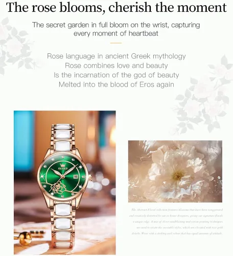 Vista 6 de OLEVS Reloj de pulsera para mujer oro rosa elegante de cerámica para mujer de cuarzo acero inoxidable impermeable luminoso