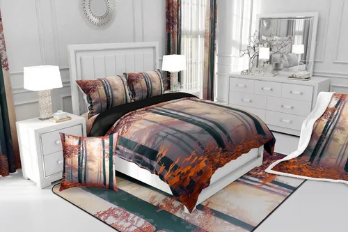 Vista 8 de Erosebridal Juego de ropa de cama con inserto de edredón de árbol brumoso para temporada de otoño, juego de edredón místico con niebla y naturaleza