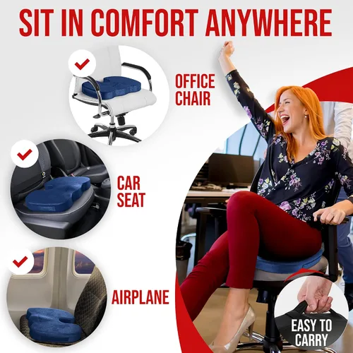 Vista 6 de FORTEM Cojín para asiento de silla (terciopelo, azul) + soporte lumbar