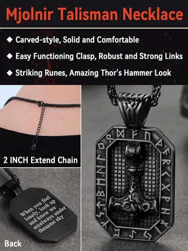 Vista 5 de FaithHeart Viking Thor's Hammer Talismán Collar para hombre, colgante de amuleto nórdico vintage de Mjolnir con cadena de trigo resistente, joyería