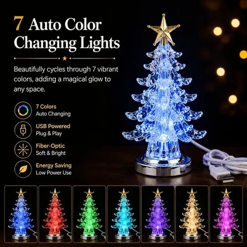 Vista 6 de Escritorio de alimentación USB multicolor brillante con ventosa LED para árbol de Navidad, luces LED brillantes para 5 pulgadas, mini 7