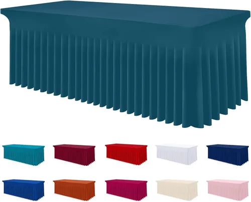 Vista 60 de Smiry Mantel de Spandex, Mantel Elástico Ajustable Extensible para Mesas Rectangulares de 6 Pies, Falda Cubierta de Mesa Impermeable y Lavable