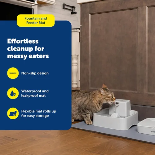 Vista 2 de PetSafe Tapete para fuente y alimentador, para perros y gatos, mantel individual de silicona para alimentos y agua, 26 x 16 pulgadas, impermeable