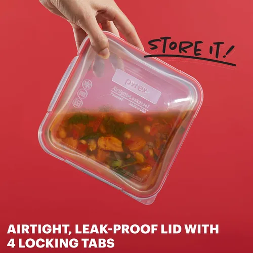 Vista 4 de Pyrex Freshlock - Juego de 10 recipientes de vidrio herméticos para almacenamiento de alimentos de tamaños variados, sin tóxicos, con tapas
