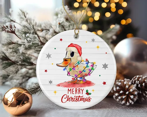 Vista 2 de Merry Christmas Duck Ornament, 2023 Christmas Ornament, Duck Christmas Light Ornament, Kids Christmas Ornament, Animal Christmas Ornament Printed on