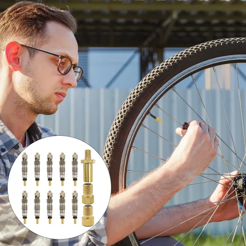 Vista 6 de 10 piezas Presta núcleo de válvula con 3 piezas de adaptador de válvula Presta a Schrader, válvula sin cámara, núcleo de repuesto de bicicleta