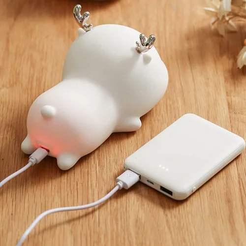 Vista 8 de Aolyty Luz nocturna para niños, lindo ciervo, de silicona, lámpara para niños pequeños, recargable por USB, luz nocturna con función de temporizador
