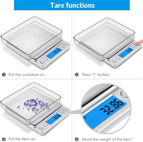 Vista 3 de AMIR - Báscula digital de cocina, báscula de joyería de bolsillo de 17.64 oz/0.00 oz, peso de calibración de 3.53 onzas, báscula de alimentos