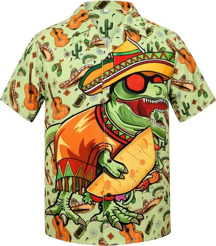 Vista 7 de American Trends Camisa hawaiana de manga corta con botones tropicales para Impresión de leopardo