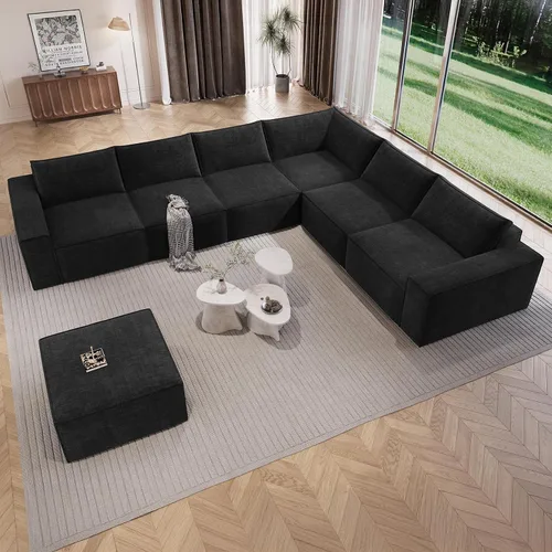 Vista 25 de Vesgantti Sofá Seccional Modular de 114" Sin Estructura, Moderno Sofá de 3 Plazas con Otomana y Asiento Profundo, Sofás de Nube Convertibles