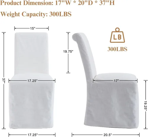 Vista 2 de Parsons - Juego de 2 sillas de comedor tapizadas con falda extraíble lavable, sillas de cocina con respaldo alto y patas de madera maciza, tela