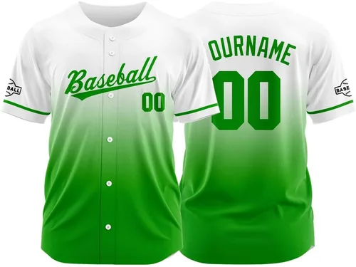 Vista 8 de Camiseta de béisbol con degradado personalizado, nombre, número y logotipo personalizados para hombres, mujeres y niños