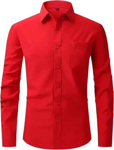 Vista 9 de Camisas de vestir de ajuste regular para hombre, de manga larga, elásticas, sin arrugas, con botones, blusa formal ligera y sólida