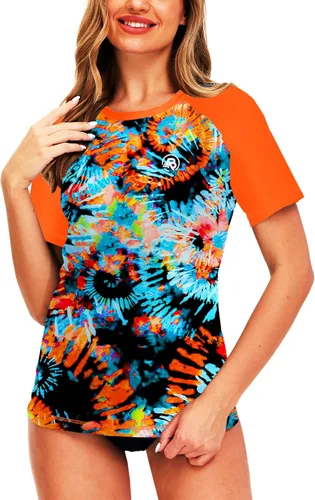 Vista 51 de AOBUTE Camisetas de natación de manga corta para mujer con protección solar degradada