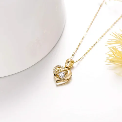 Vista 2 de SISGEM Collar de corazón de oro de 18 quilates, collar con colgante de corazón de doble amor de oro real para mujer, 18 pulgadas
