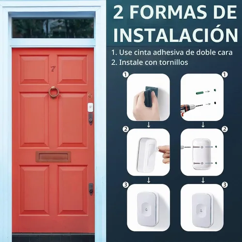 Vista 7 de Timbre de puerta inalámbrico JSIEEM, resistente al agua, timbre de puerta con luz LED flash a 1200 pies, 36 melodías, 4 niveles de volumen