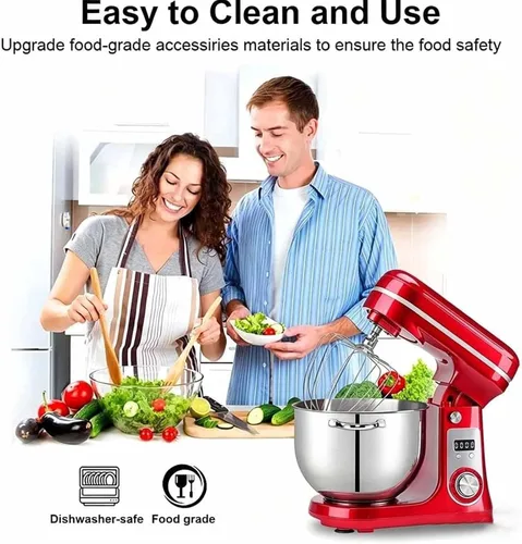 Vista 9 de Batidora de pie con cabezal inclinable de 6 L, batidora de pie de cocina con batidor, gancho para masa y batidor de alambre, ajustable de 6 Gris