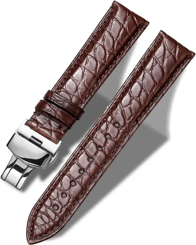 Vista 20 de Moran - Correa de cuero genuino con estampado de cocodrilo y cuero vacuno, hebilla de despliegue de repuesto, correa de reloj de 18 mm a 24 mm